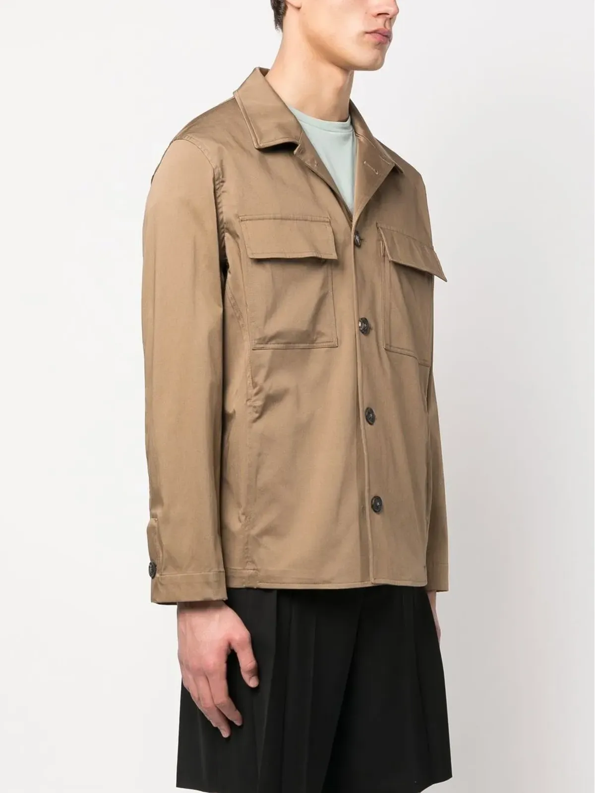 Lardini ロングスリーブストレッチコットンシャツ（ブラウン） - 画像3