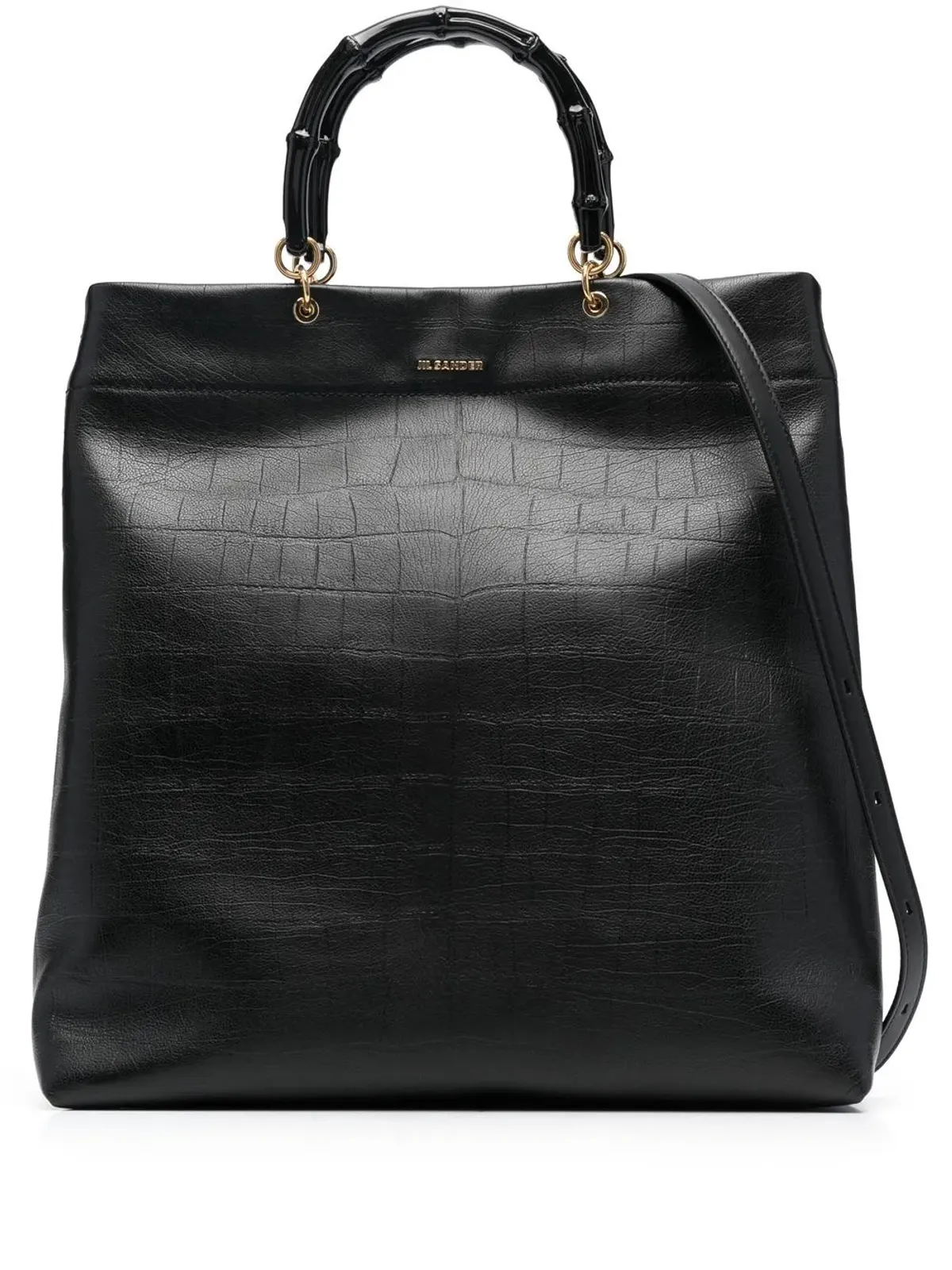Jil Sander バンブーハンドル エンボス加工 トートバッグ ブラック - 画像1