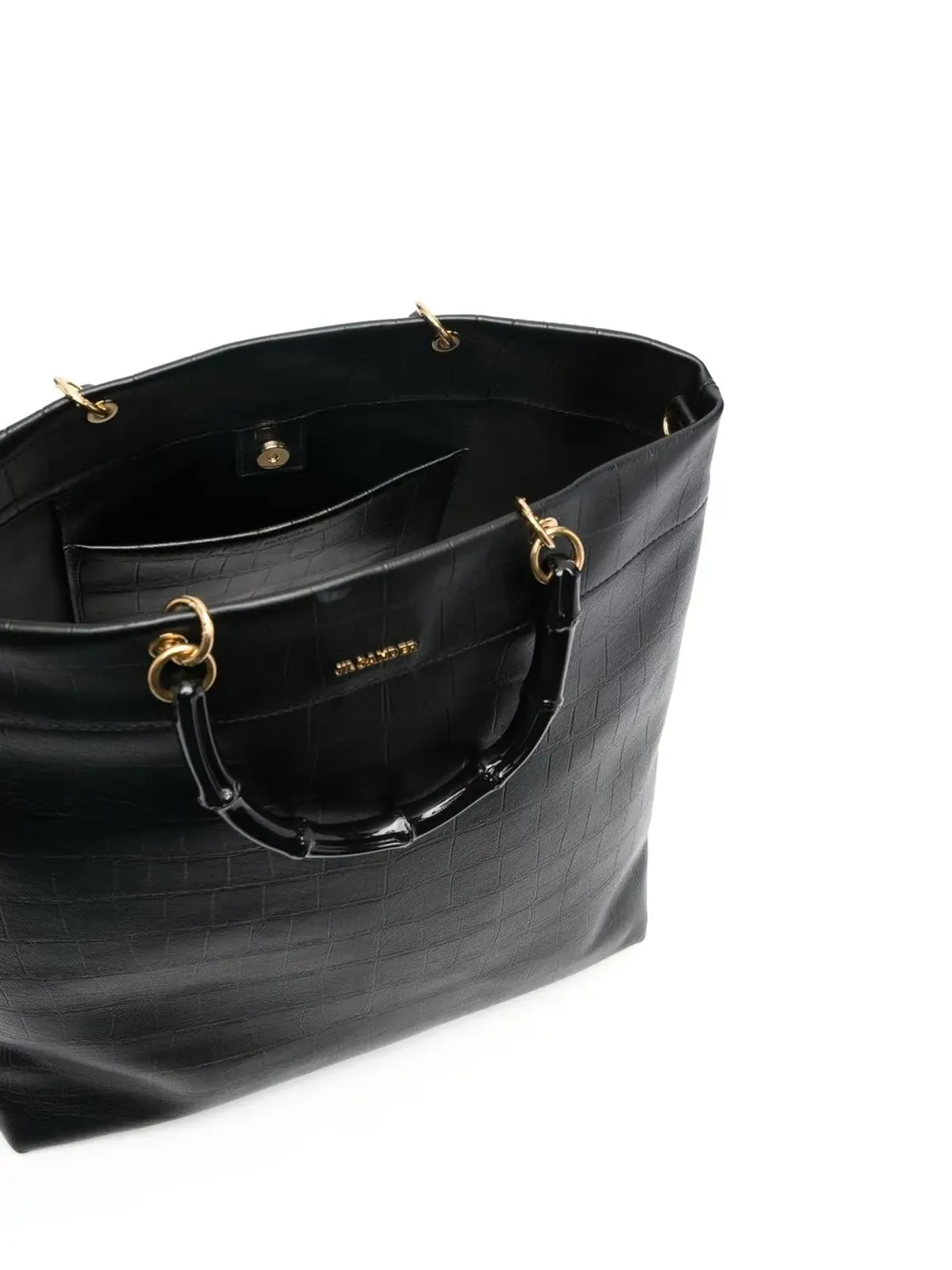 Jil Sander バンブーハンドル エンボス加工 トートバッグ ブラック - 画像5