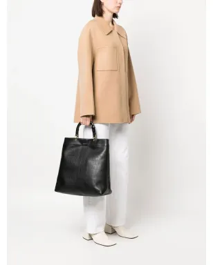 Jil Sander バンブーハンドル エンボス加工 トートバッグ ブラック - サムネイル2