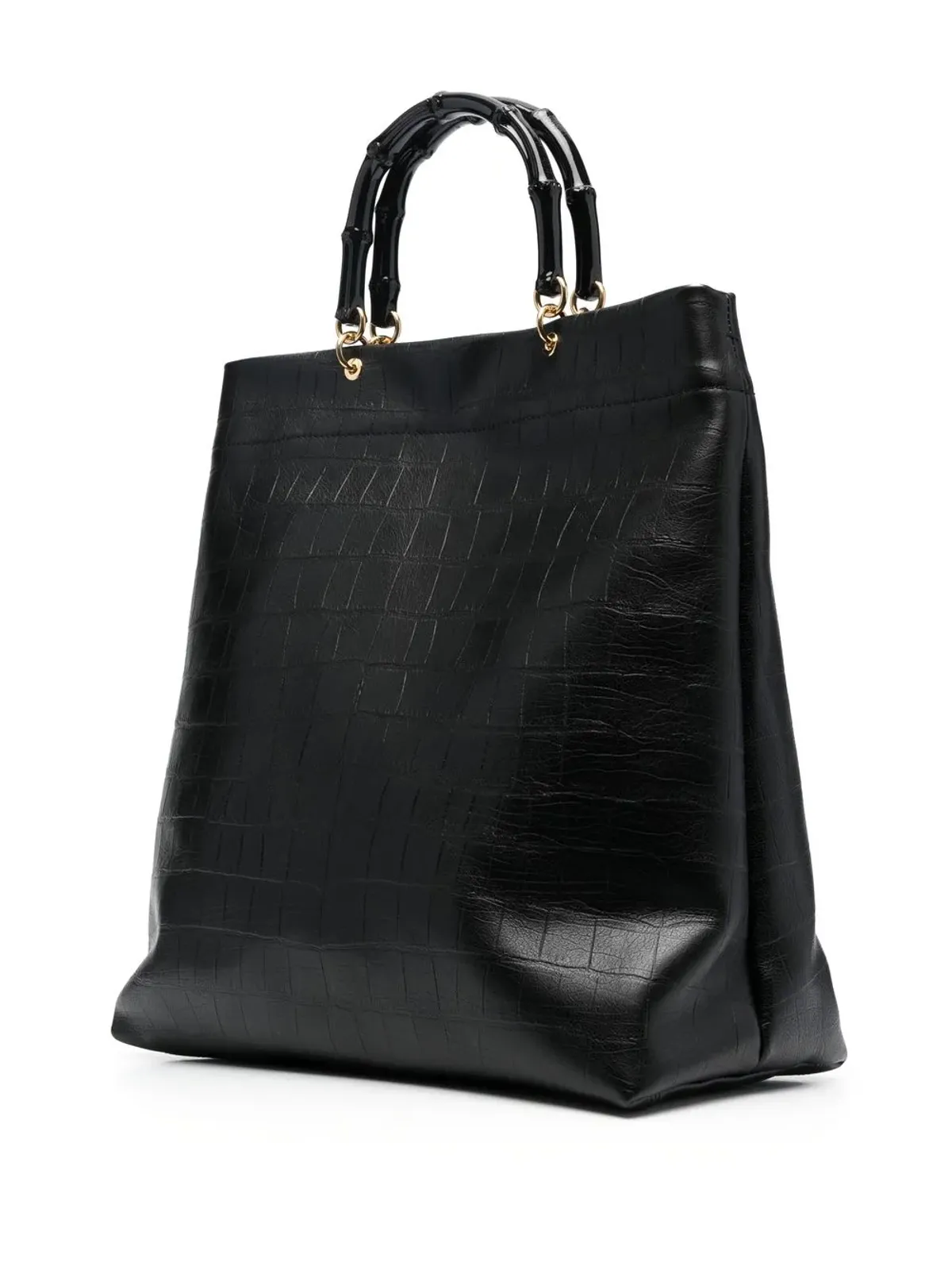 Jil Sander バンブーハンドル エンボス加工 トートバッグ ブラック - 画像3