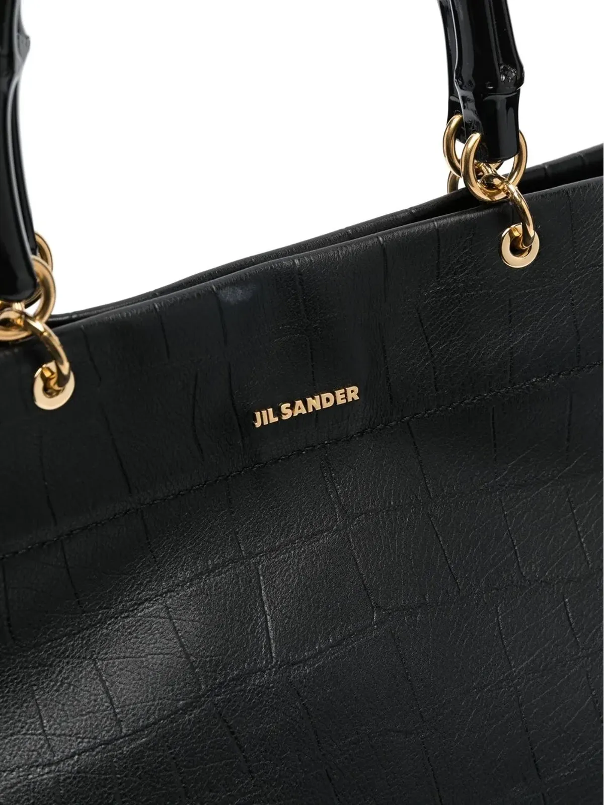Jil Sander バンブーハンドル エンボス加工 トートバッグ ブラック - 画像4