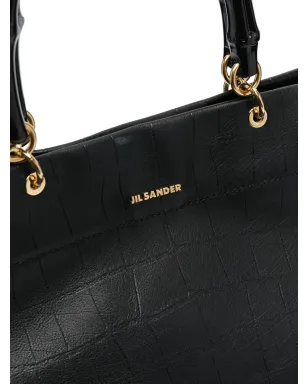 Jil Sander バンブーハンドル エンボス加工 トートバッグ ブラック - サムネイル4