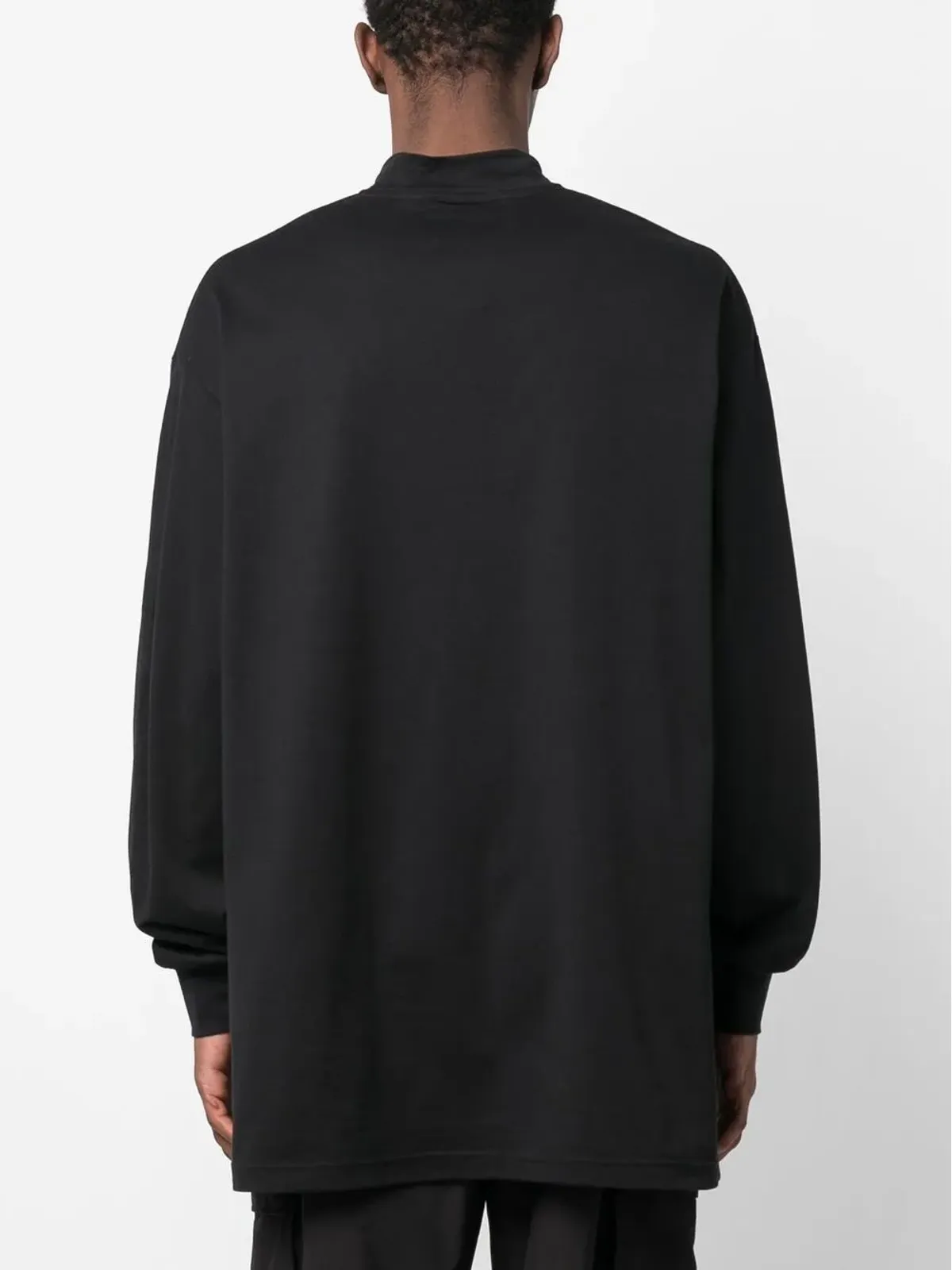 Y-3 モックネック長袖コットンTシャツ ブラック - 画像4