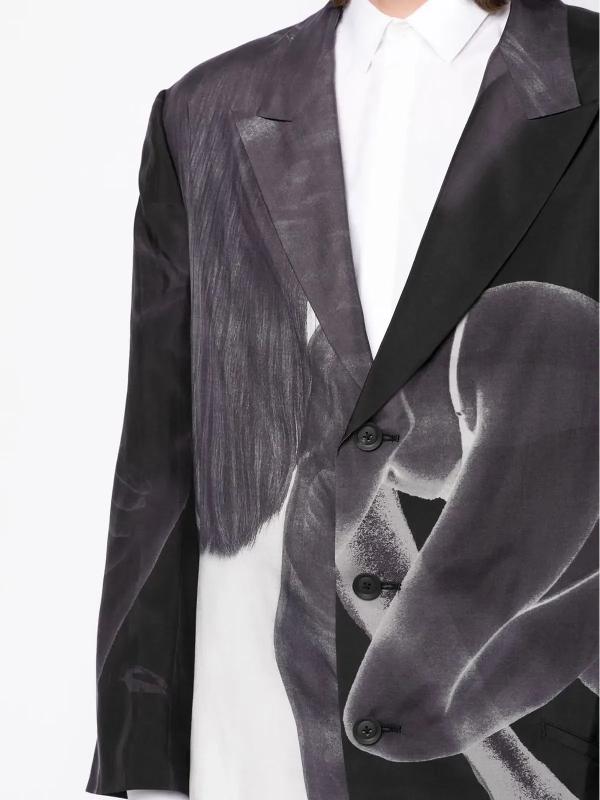 Yohji Yamamoto グラフィックプリント シングルブレスト ブレザー（グレー） - 画像5