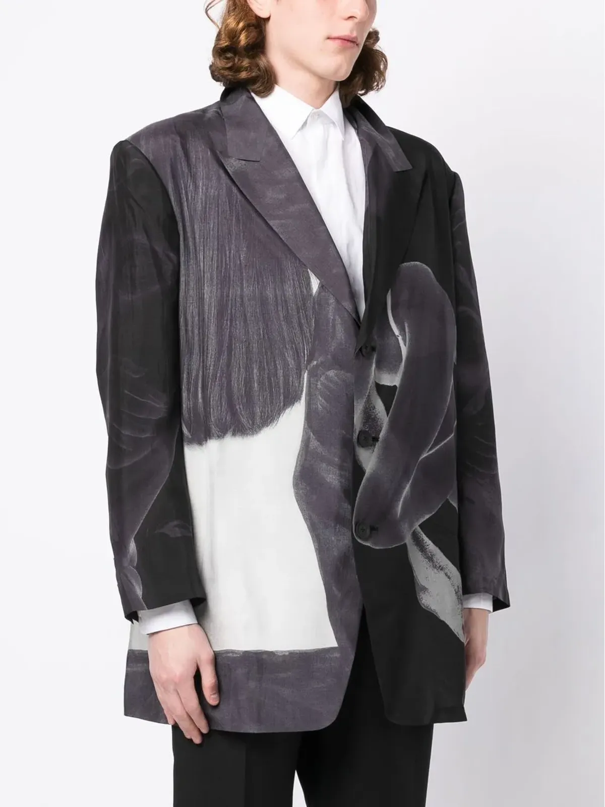Yohji Yamamoto グラフィックプリント シングルブレスト ブレザー（グレー） - 画像3