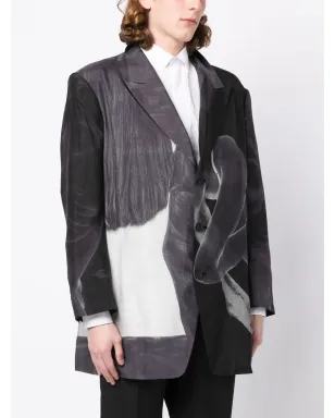 Yohji Yamamoto グラフィックプリント シングルブレスト ブレザー（グレー） - サムネイル3
