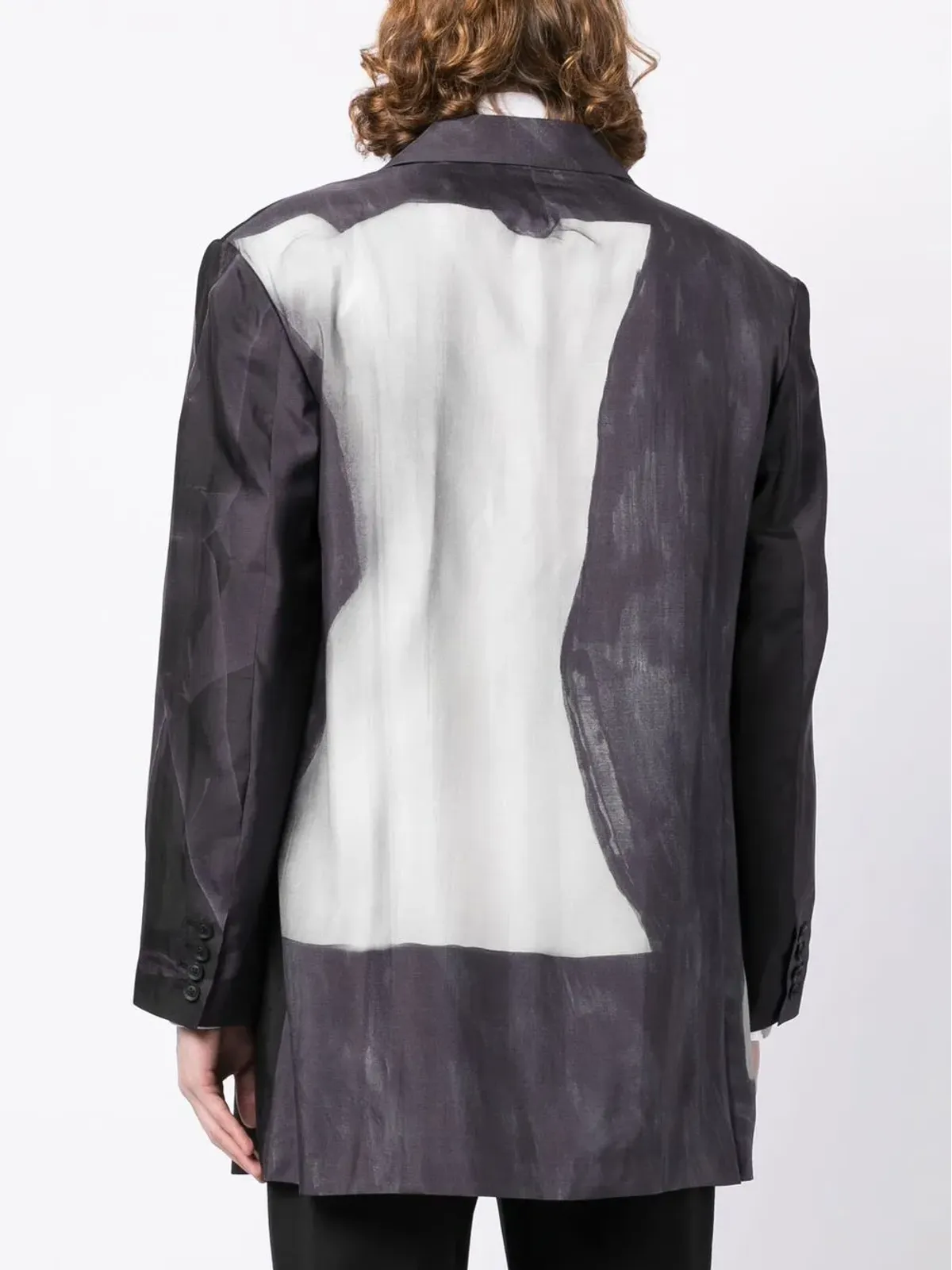 Yohji Yamamoto グラフィックプリント シングルブレスト ブレザー（グレー） - 画像4