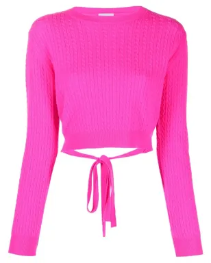 Patou cable-knit rear-tie cropped jumper - Pink - サムネイル1