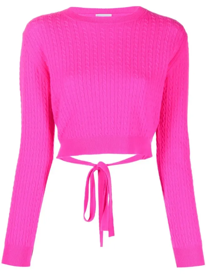 Patou Patou cable-knit rear-tie cropped jumper - Pinkの商品画像