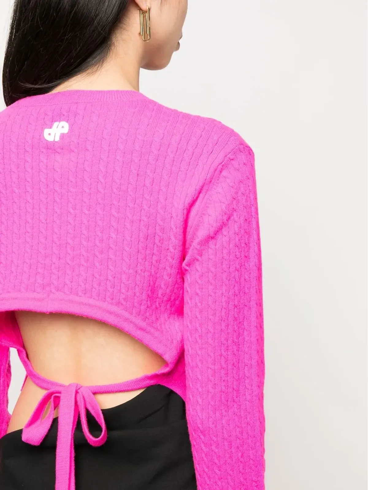 Patou cable-knit rear-tie cropped jumper - Pink - 画像5