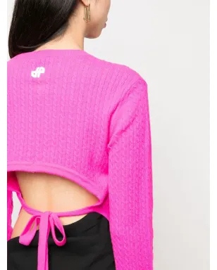 Patou cable-knit rear-tie cropped jumper - Pink - サムネイル5