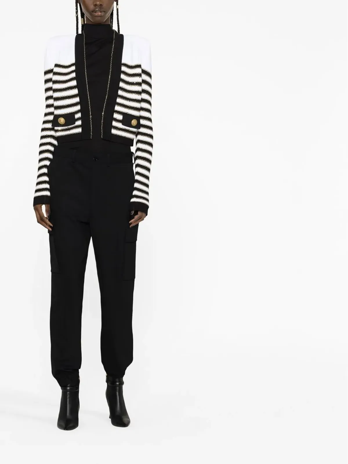Balmain ストライプ柄クロップドジャケット - 画像2