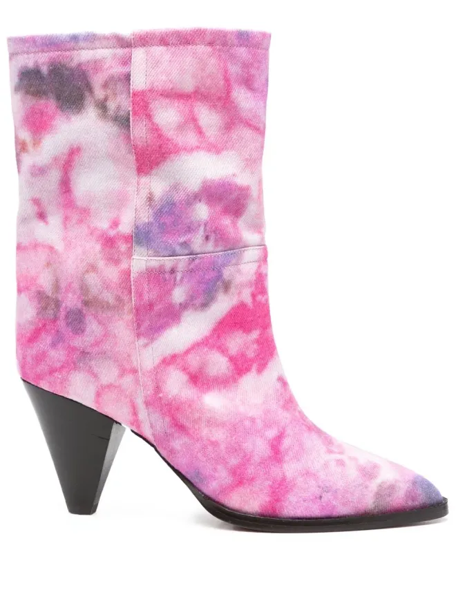 Isabel Marant ISABEL MARANT Rouxa タイダイプリントデニムブーツ - ピンクの商品画像