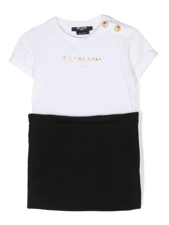 Balmain Kids Balmain Kids 刺繍ロゴ・エンボスボタン付きショートドレスの商品画像