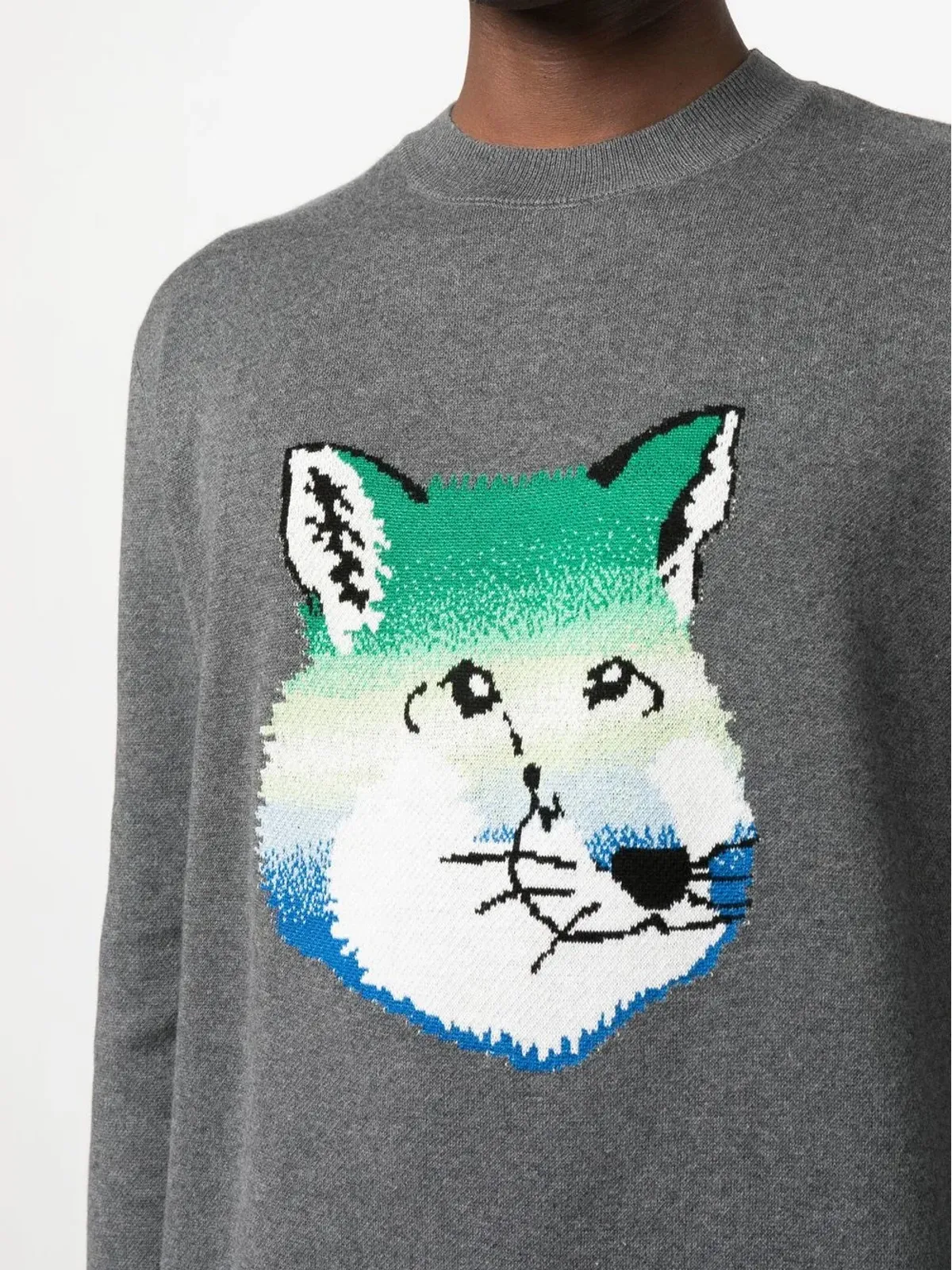 Maison Kitsuné 狐の頭部イントアーシャ プルオーバー - グレー - 画像5