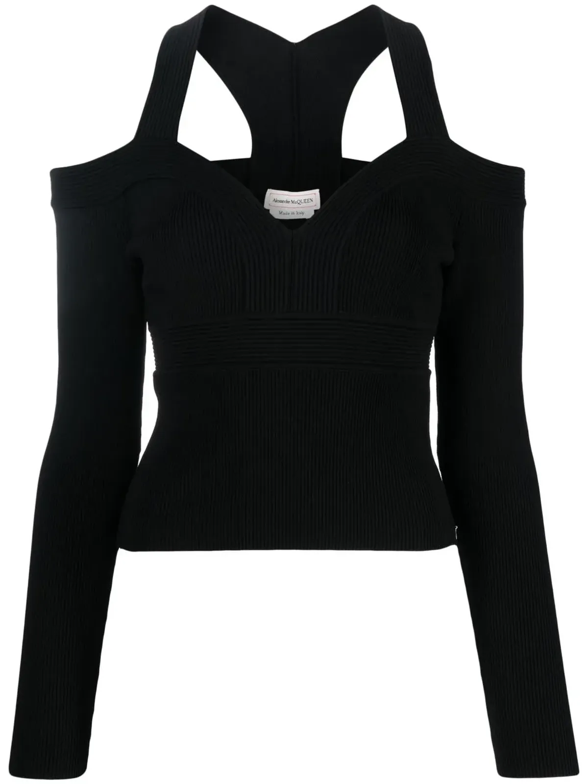 Alexander McQueen exposed shoulder knit top - Black - 画像1
