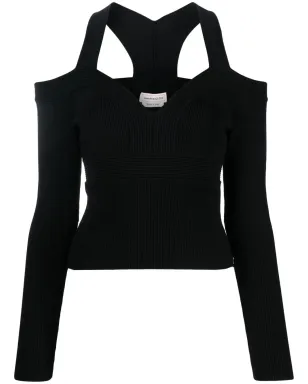Alexander McQueen exposed shoulder knit top - Black - サムネイル1