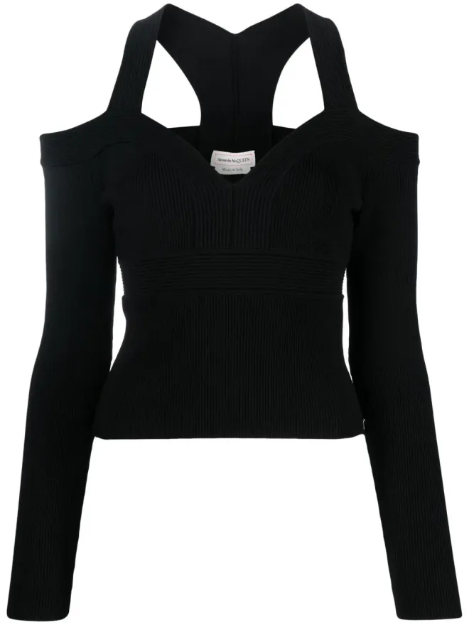 Alexander McQueen Alexander McQueen exposed shoulder knit top - Blackの商品画像