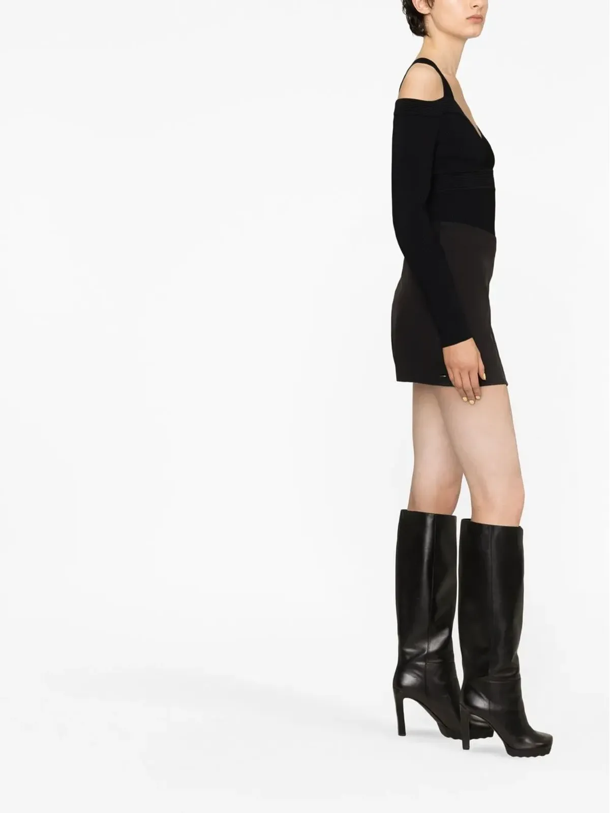 Alexander McQueen exposed shoulder knit top - Black - 画像3