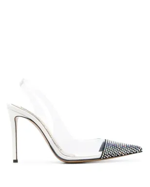 Alexandre Vauthier アンバーゴースト 100mm クリスタルエンブリッシュド スティレットパンプス - ホワイト - サムネイル1