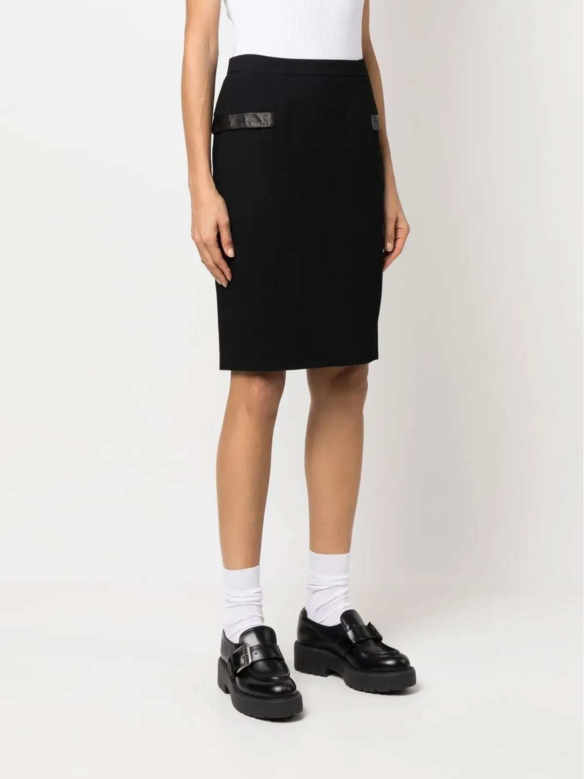 Christian Dior Pre-Owned 2010年代 レザー トリム ペンシルスカート - ブラック - 画像3