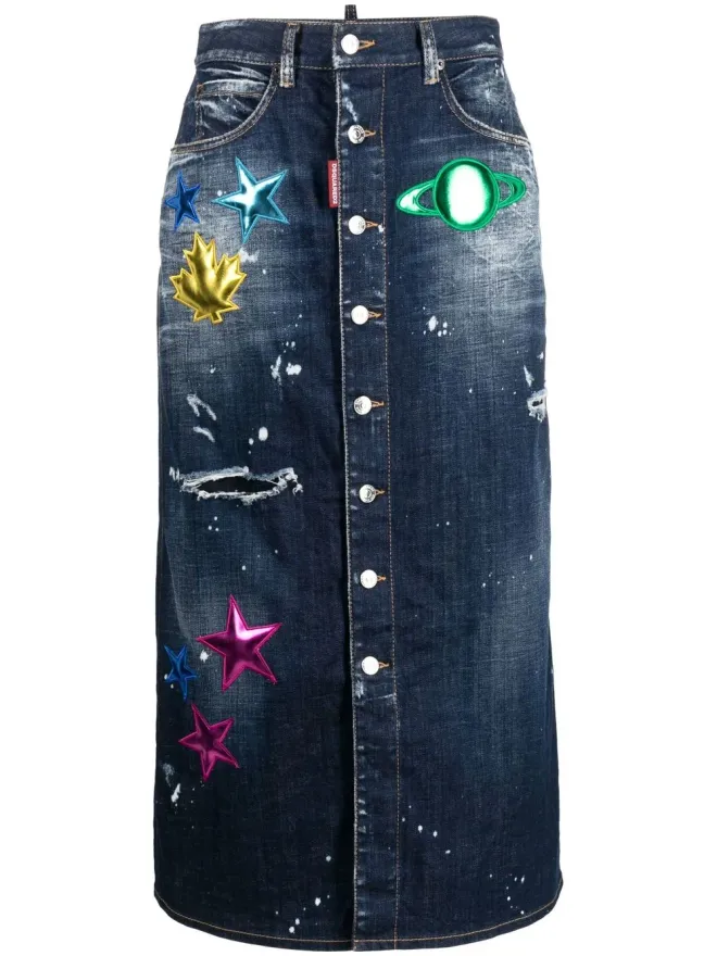 Dsquared2 DSQUARED2 ダメージ加工パッチディテール デニムスカート - Blueの商品画像