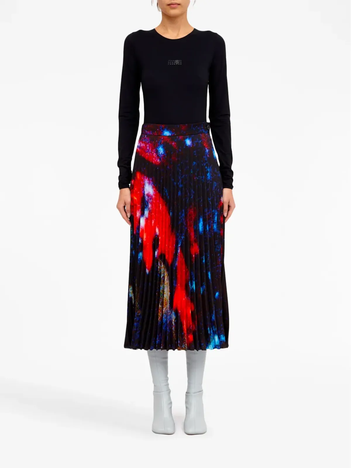 MM6 Maison Margiela アブストラクト柄プリーツスカート - ブラック - 画像2