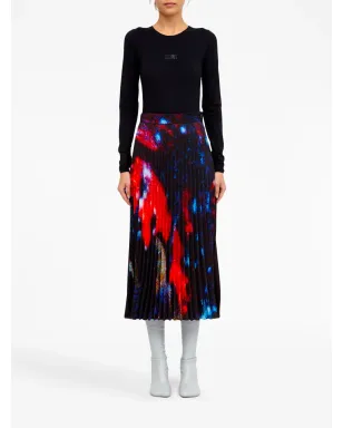 MM6 Maison Margiela アブストラクト柄プリーツスカート - ブラック - サムネイル2