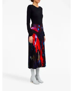 MM6 Maison Margiela アブストラクト柄プリーツスカート - ブラック - サムネイル3