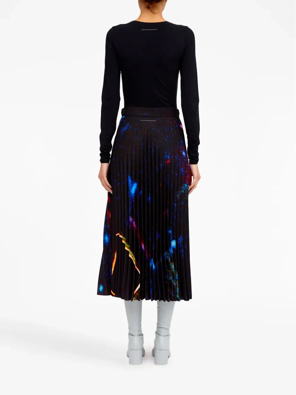 MM6 Maison Margiela アブストラクト柄プリーツスカート - ブラック - 画像4