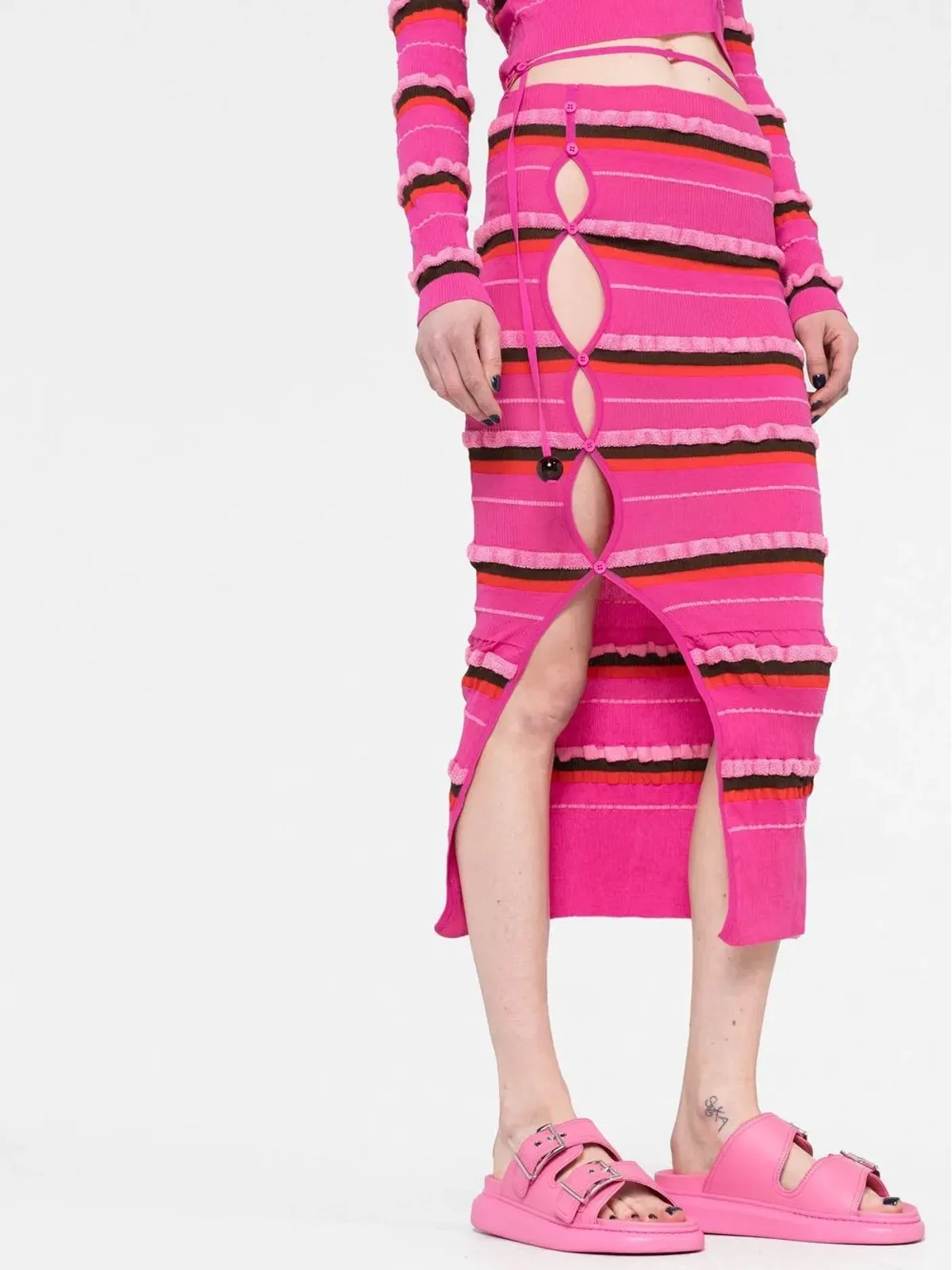 Jacquemus Concha編みニット ミディスカート ピンク - 画像5