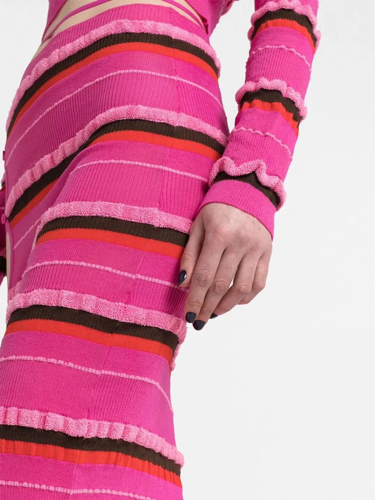 Jacquemus Concha編みニット ミディスカート ピンク - 画像3
