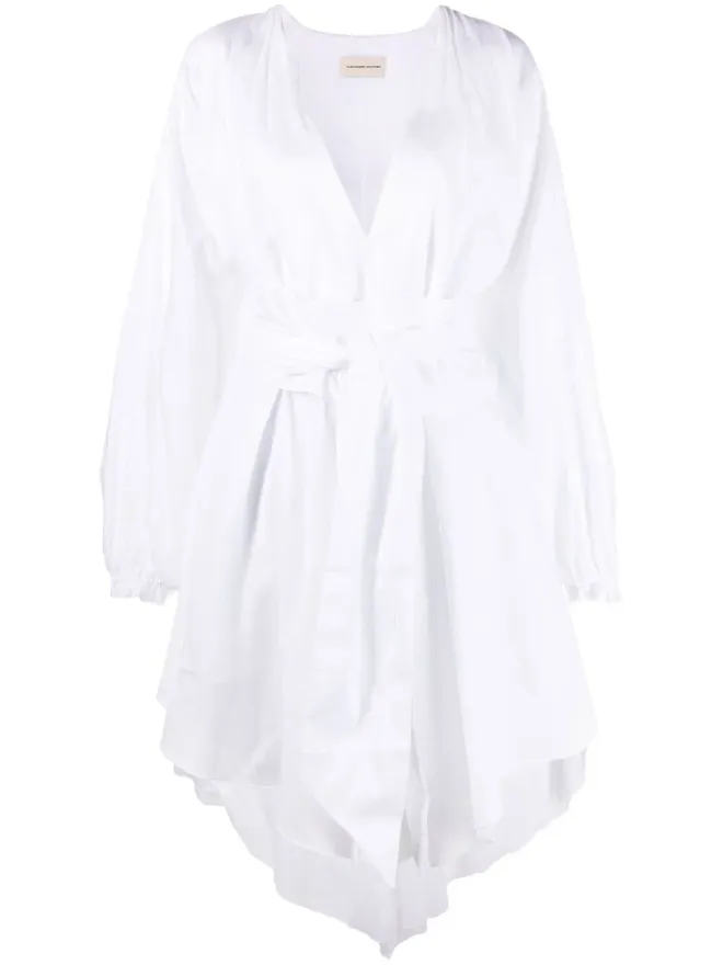 Alexandre Vauthier Alexandre Vauthier ホワイトのルーシュディテール長袖ミディドレスの商品画像