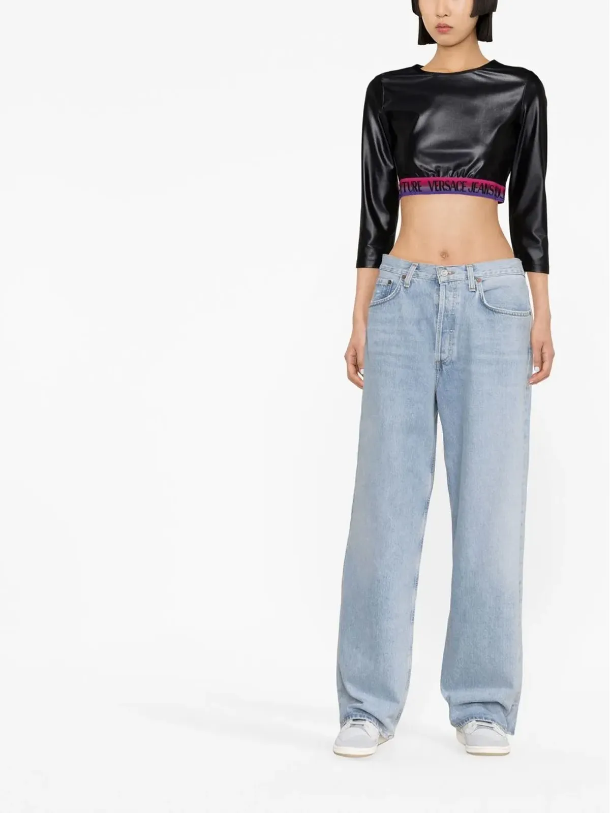 Versace Jeans Couture ロゴ入りクロップドトップ - ブラック - 画像2