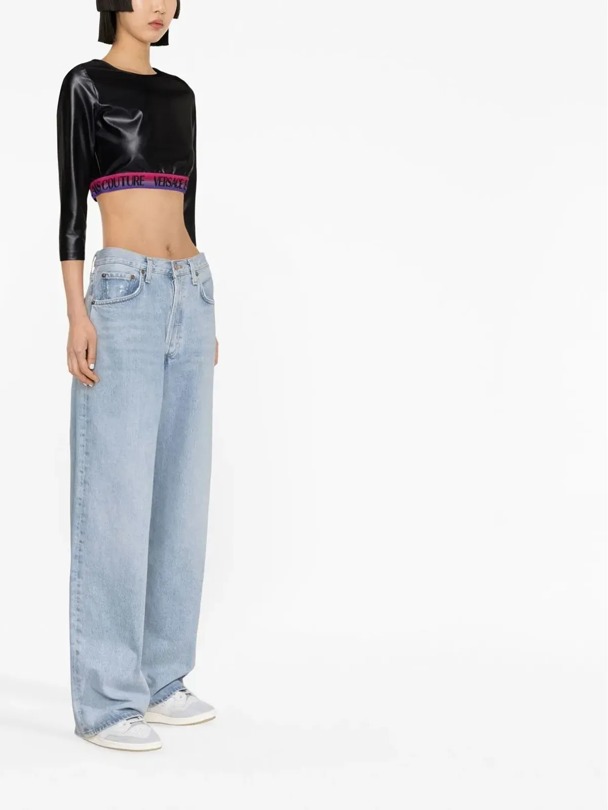 Versace Jeans Couture ロゴ入りクロップドトップ - ブラック - 画像3