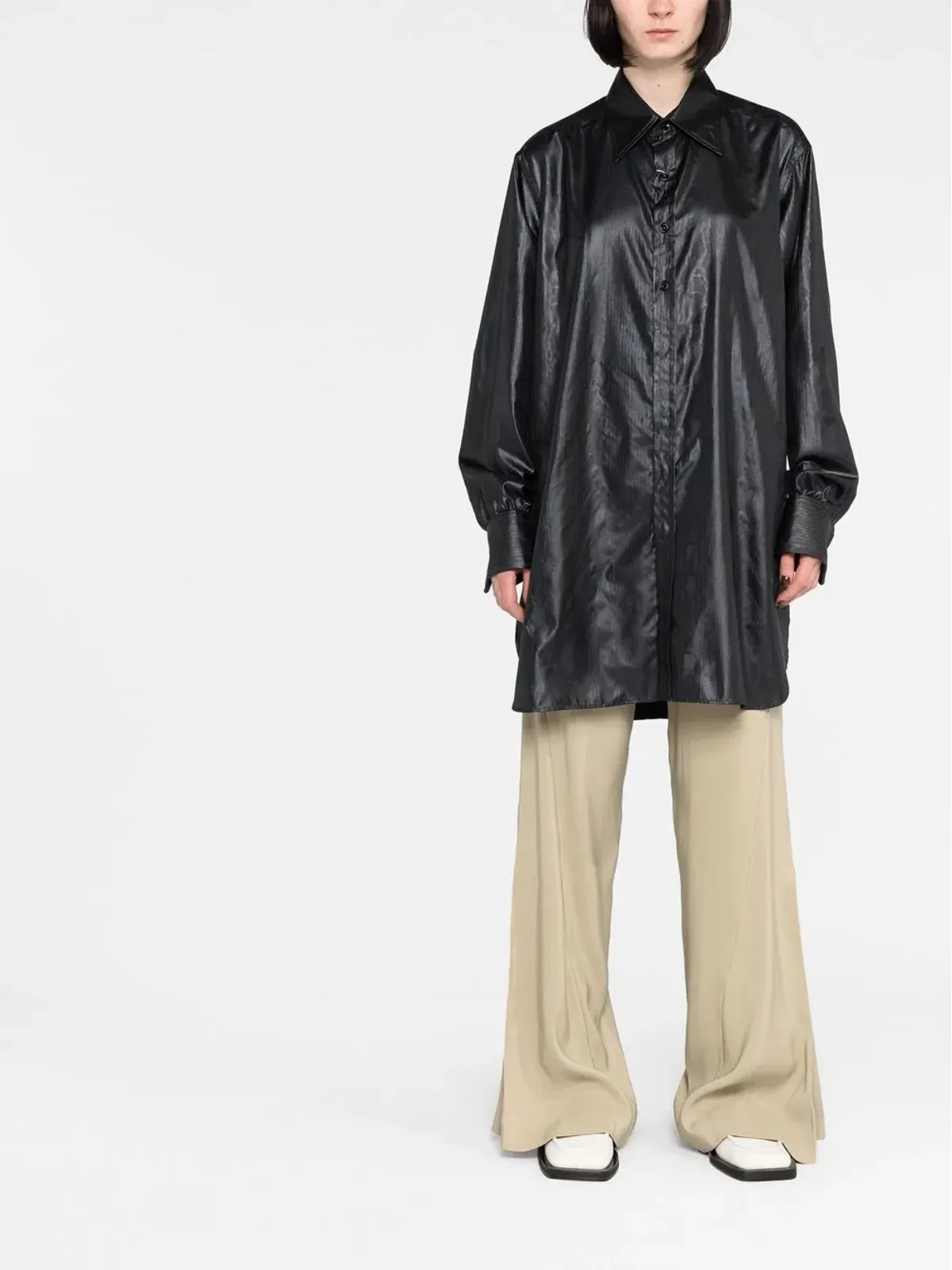 Maison Margiela ロングライン フェイクレザーシャツ - 画像2
