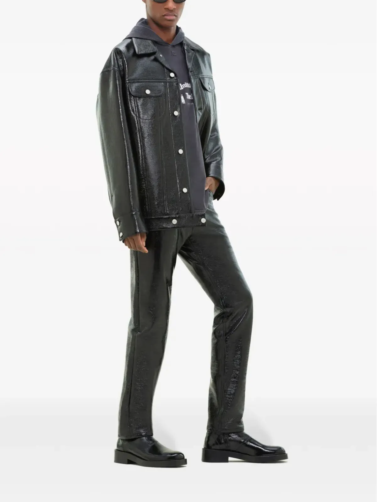 Courrèges シャインエフェクト バイカージャケット ブラック - 画像3