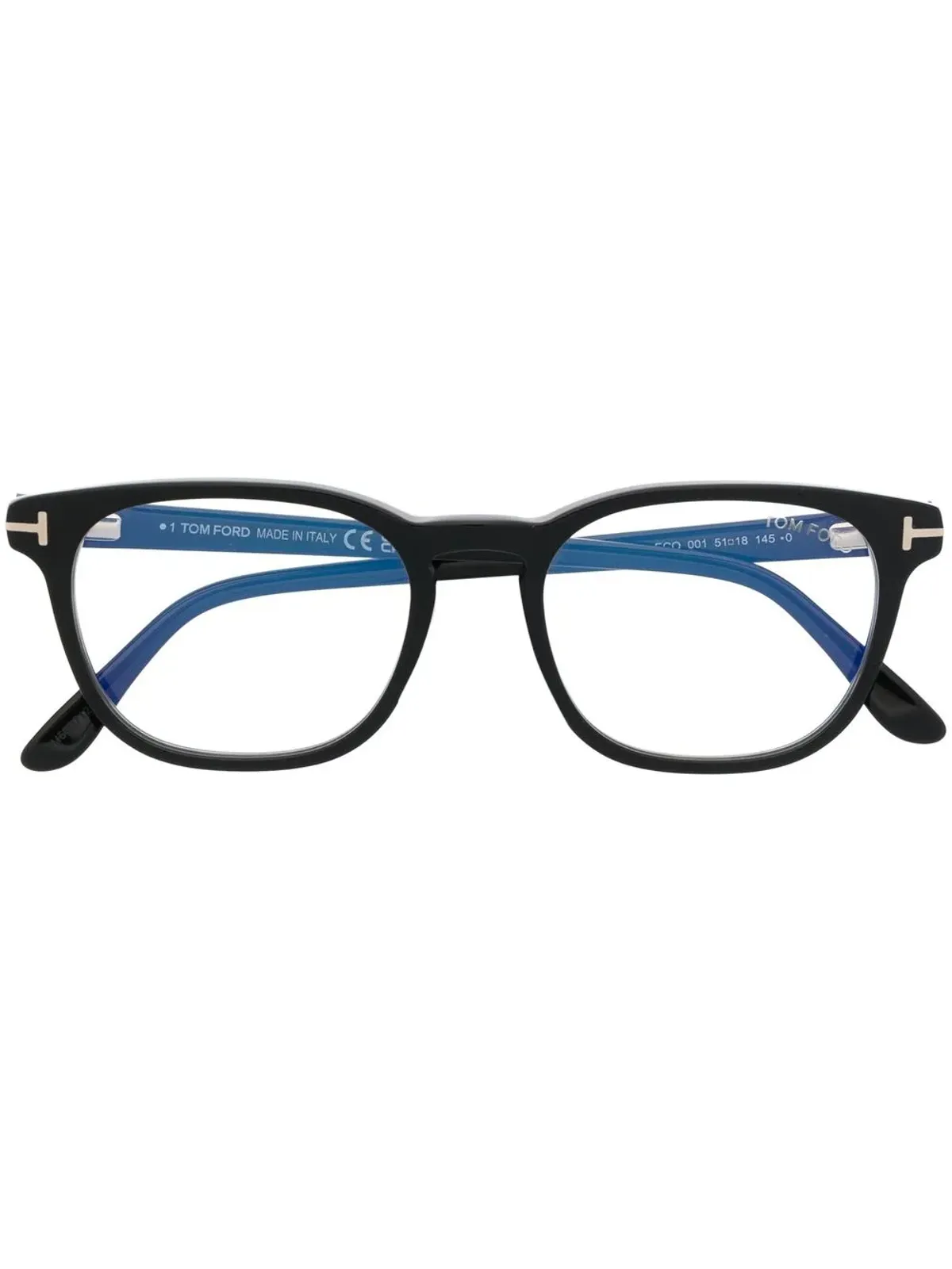 TOM FORD Eyewear メガネ Tロゴ スクエアフレーム ブラック - 画像1