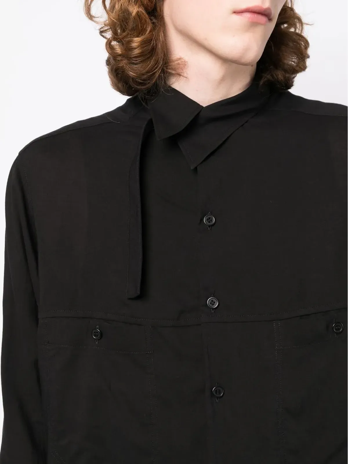 Yohji Yamamoto アシンメトリックカラー長袖シャツ - 画像5