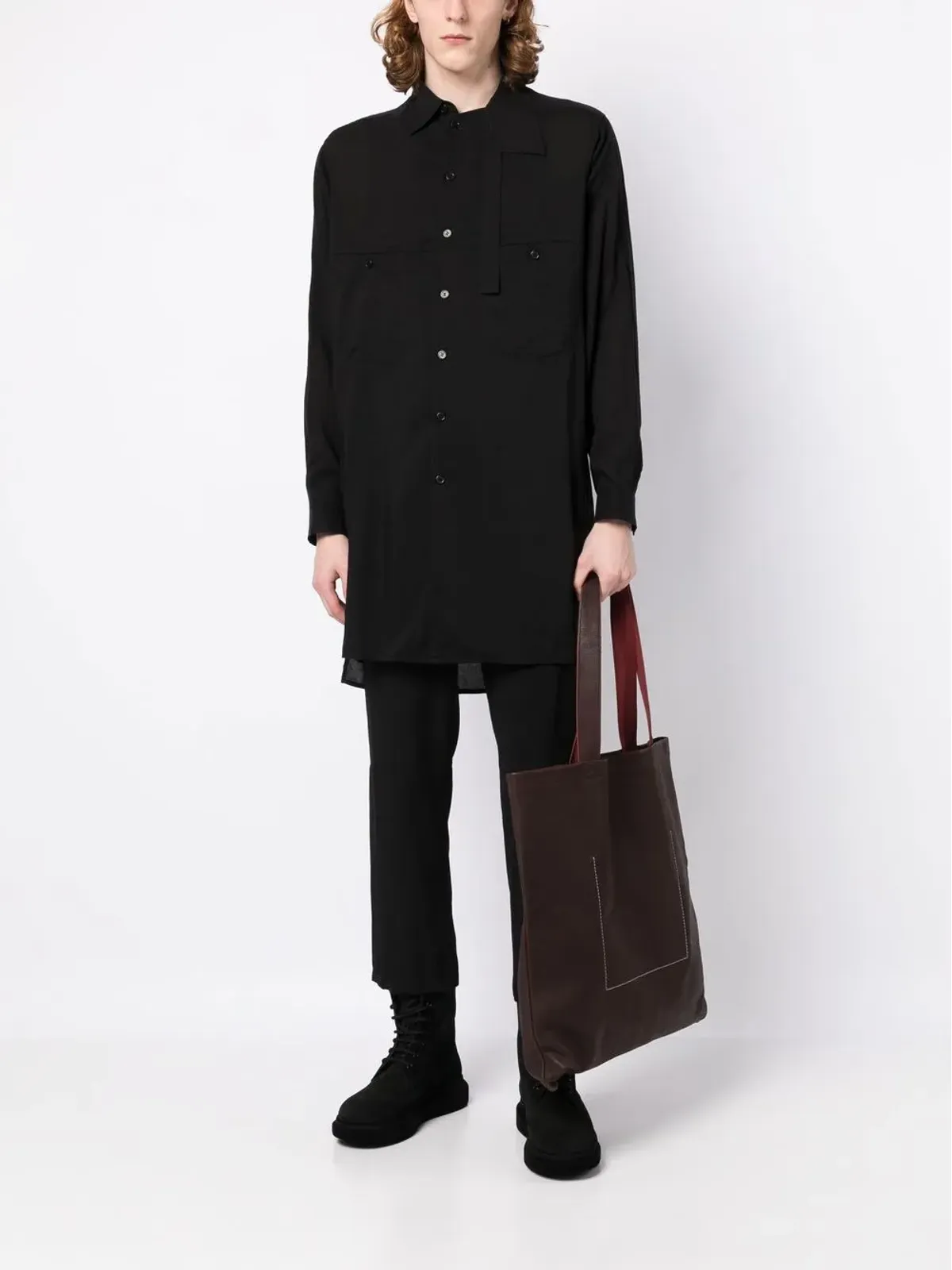 Yohji Yamamoto アシンメトリックカラー長袖シャツ - 画像2