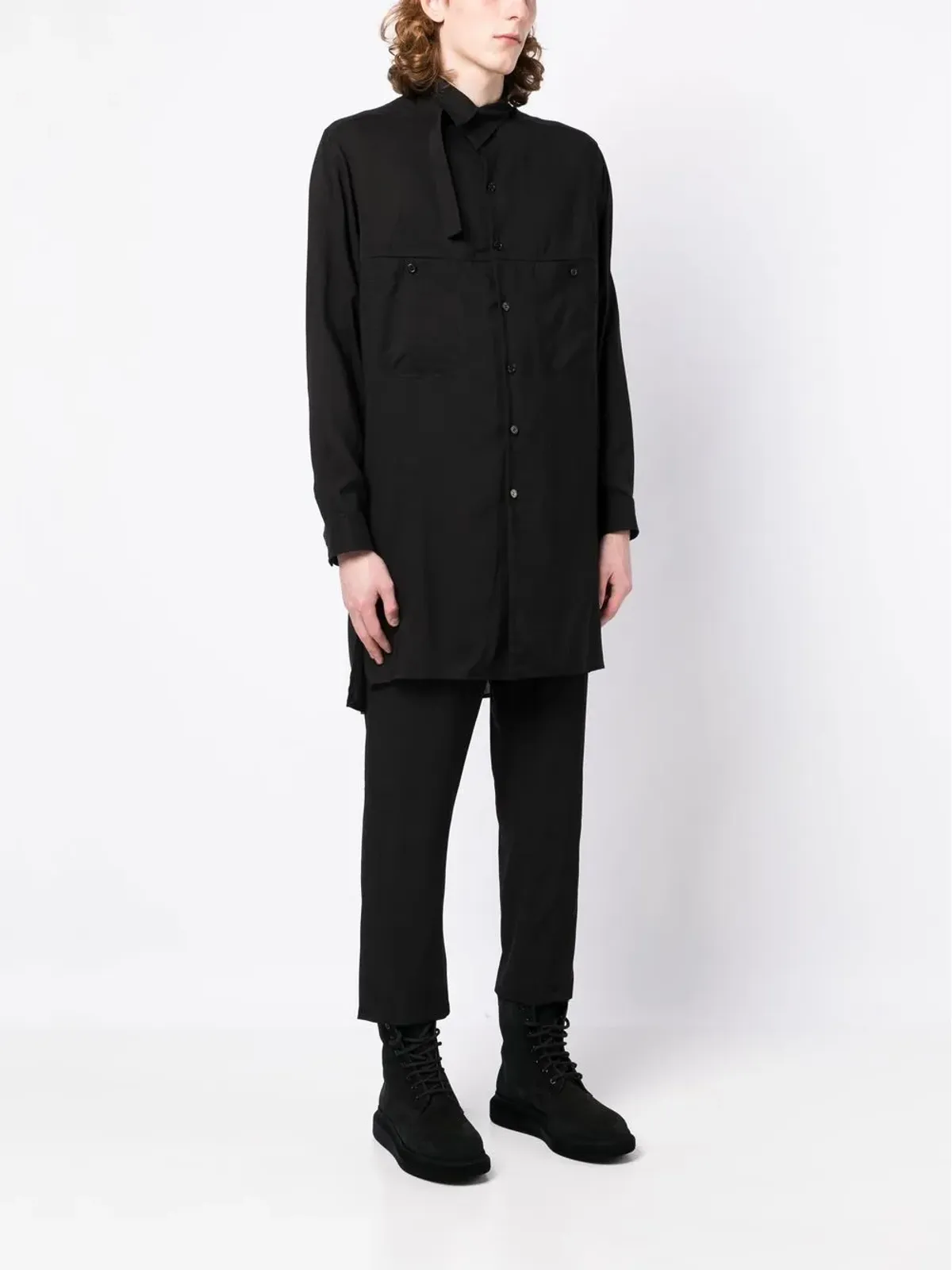 Yohji Yamamoto アシンメトリックカラー長袖シャツ - 画像3