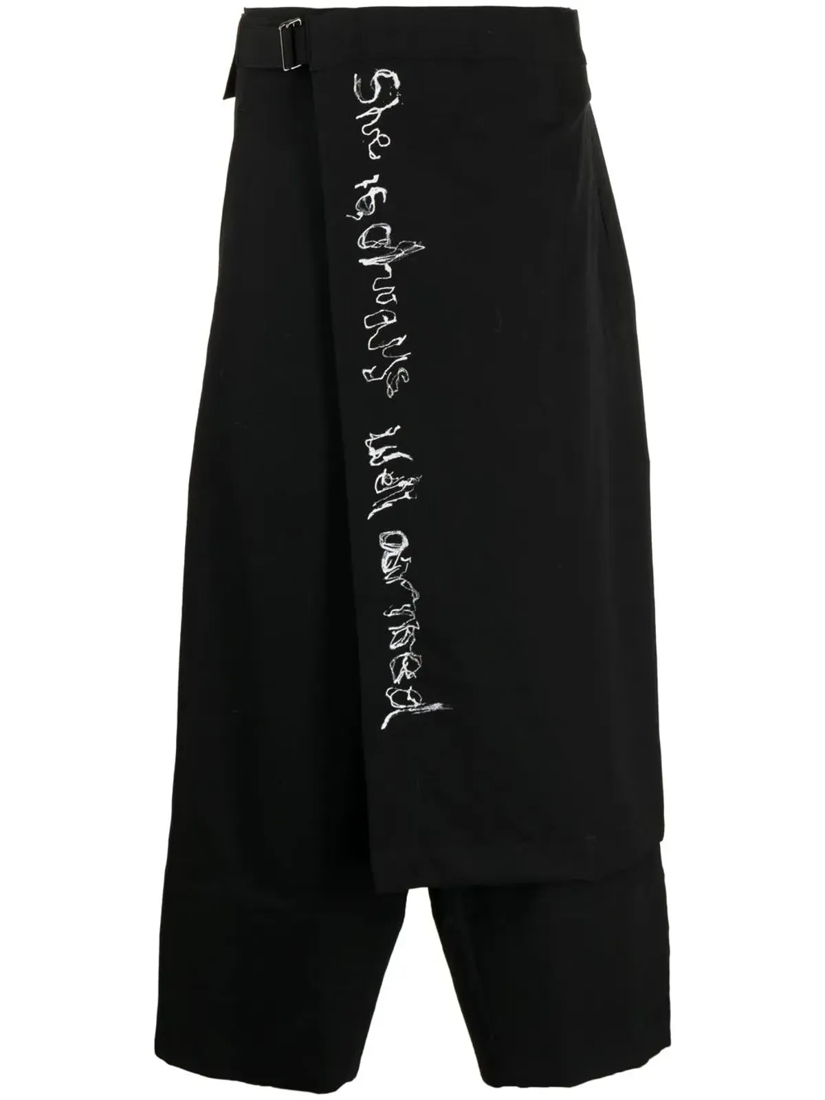 Yohji Yamamoto ラップデザイン ウール クロップドパンツ ブラック - 画像1