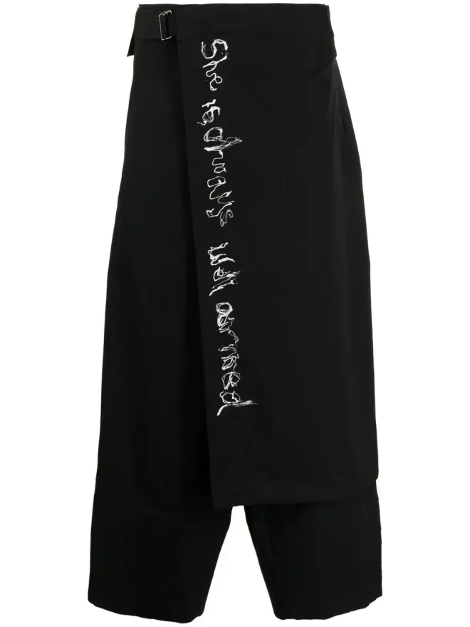 YOHJI YAMAMOTO Yohji Yamamoto ラップデザイン ウール クロップドパンツ ブラックの商品画像