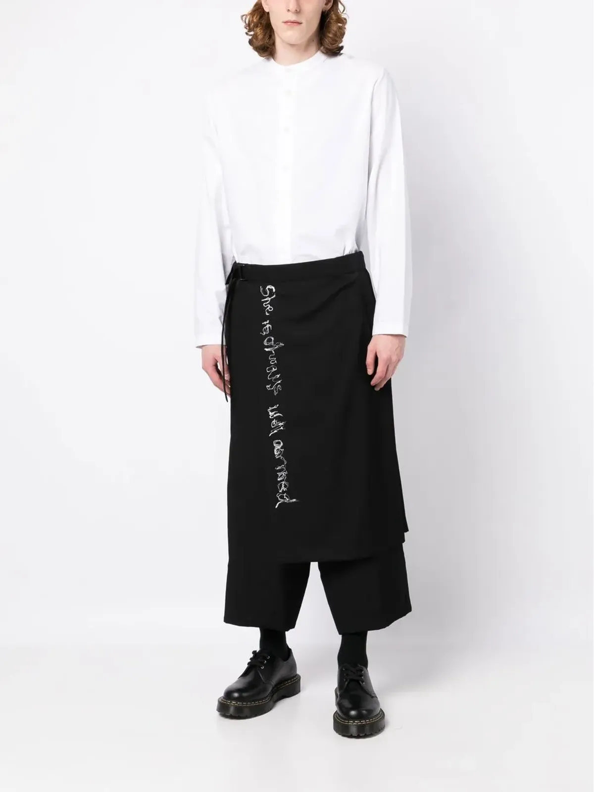 Yohji Yamamoto ラップデザイン ウール クロップドパンツ ブラック - 画像2