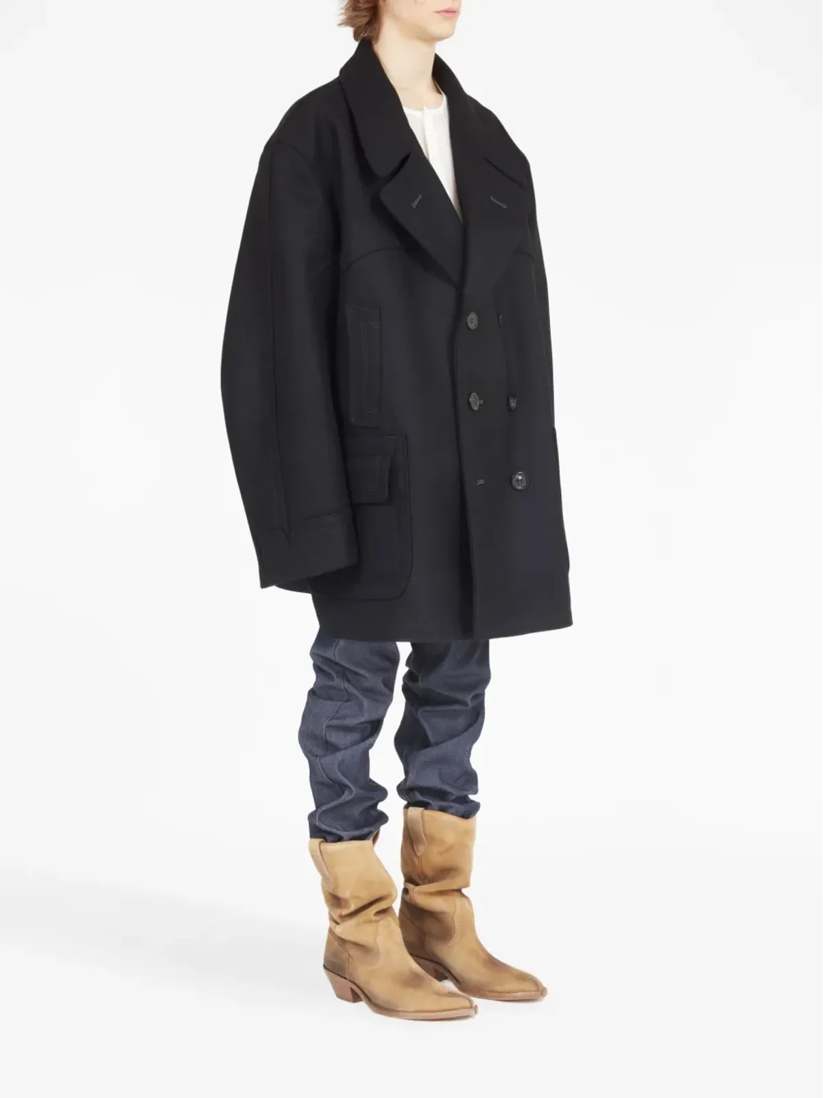 Maison Margiela ダブルブレスト ウールブレンド コート - 画像3