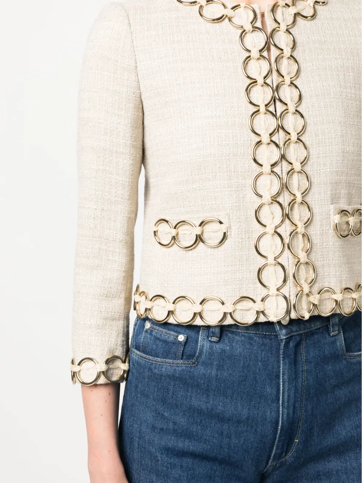 Moschino Pre-Owned 1990年代 フープ装飾 ノーカラージャケット - Neutrals - 画像5