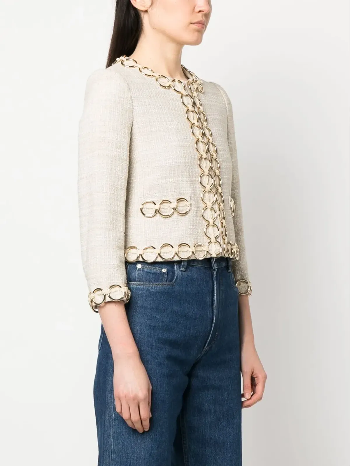 Moschino Pre-Owned 1990年代 フープ装飾 ノーカラージャケット - Neutrals - 画像3