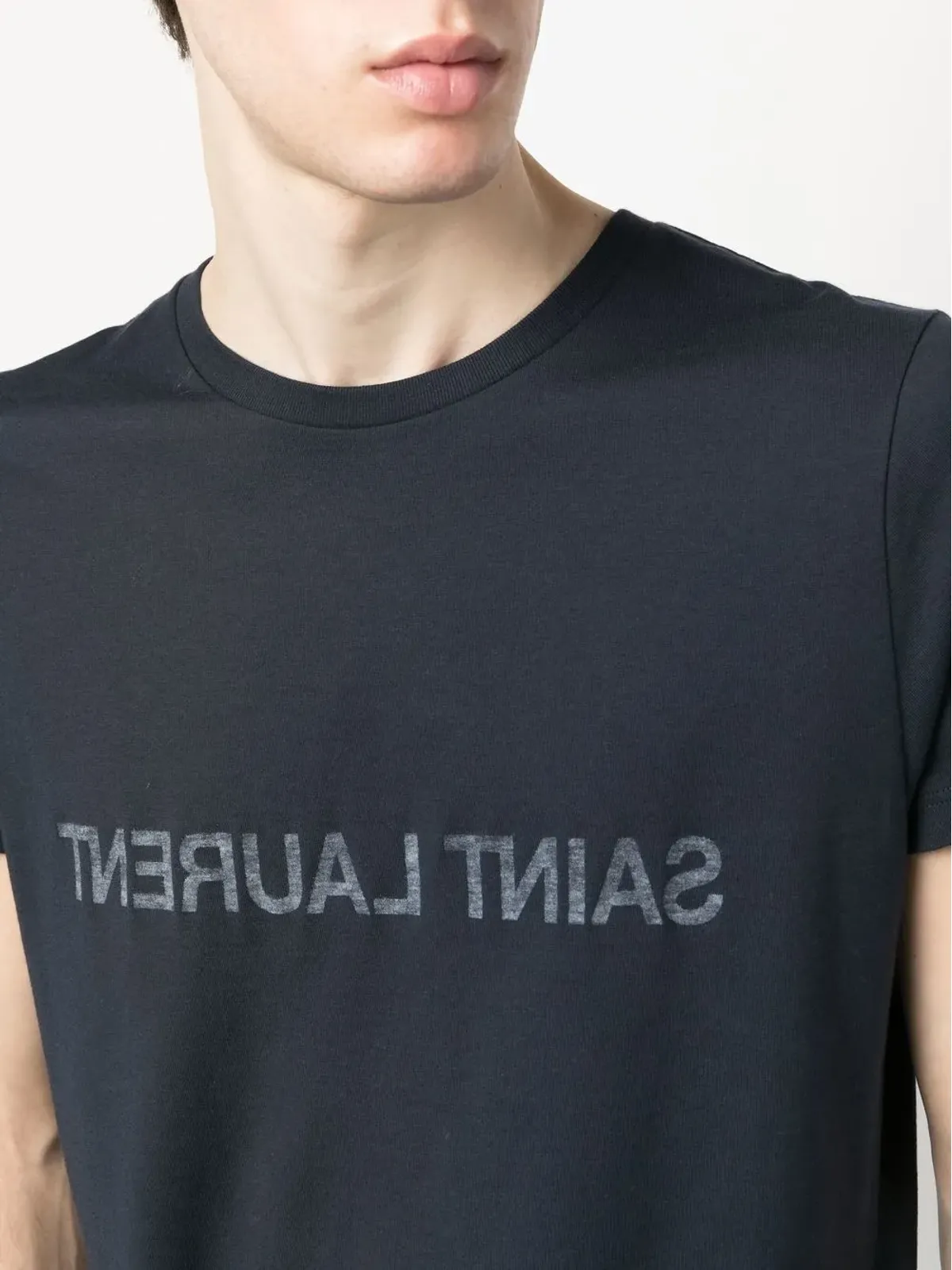 Saint Laurent リバースロゴプリント コットンTシャツ - ブルー - 画像5