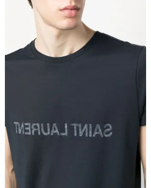 Saint Laurent リバースロゴプリント コットンTシャツ - ブルー - サムネイル5